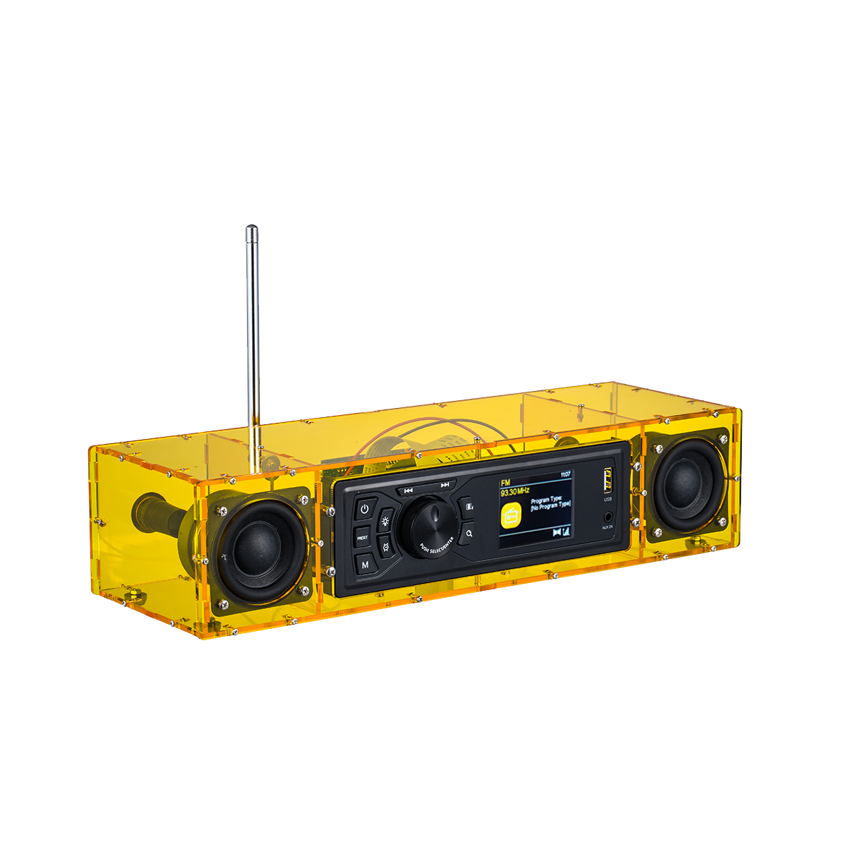AP06 FM 收音機自己動手做 (DIY) 套件,帶壓克力外殼,DIY FM 套件,帶警報模式、TFT 顯示器和立體聲音箱