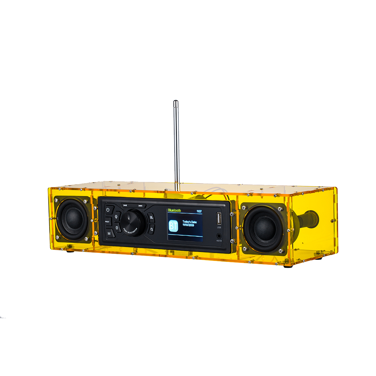 AP06 FM 收音機自己動手做 (DIY) 套件,帶壓克力外殼,DIY FM 套件,帶警報模式、TFT 顯示器和立體聲音箱